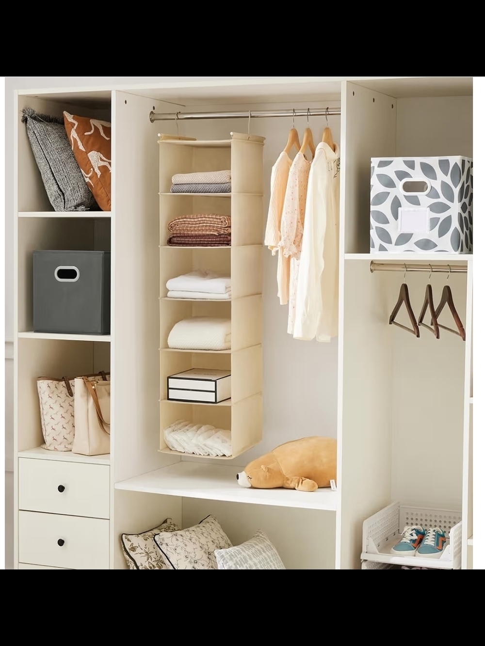 Cream Hanging Closet Organizer - 6-Shelf Home Storage - Picture 7 of 11